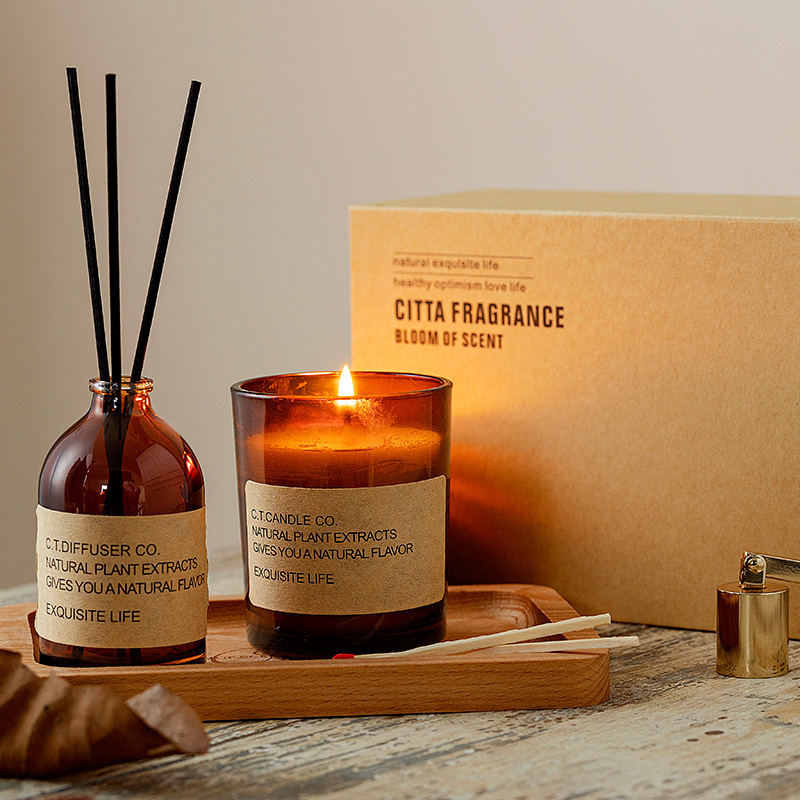 M&Scentの高級装飾ホームリードディフューザーと香りのキャンドルセット、ボックスパッケージ付き