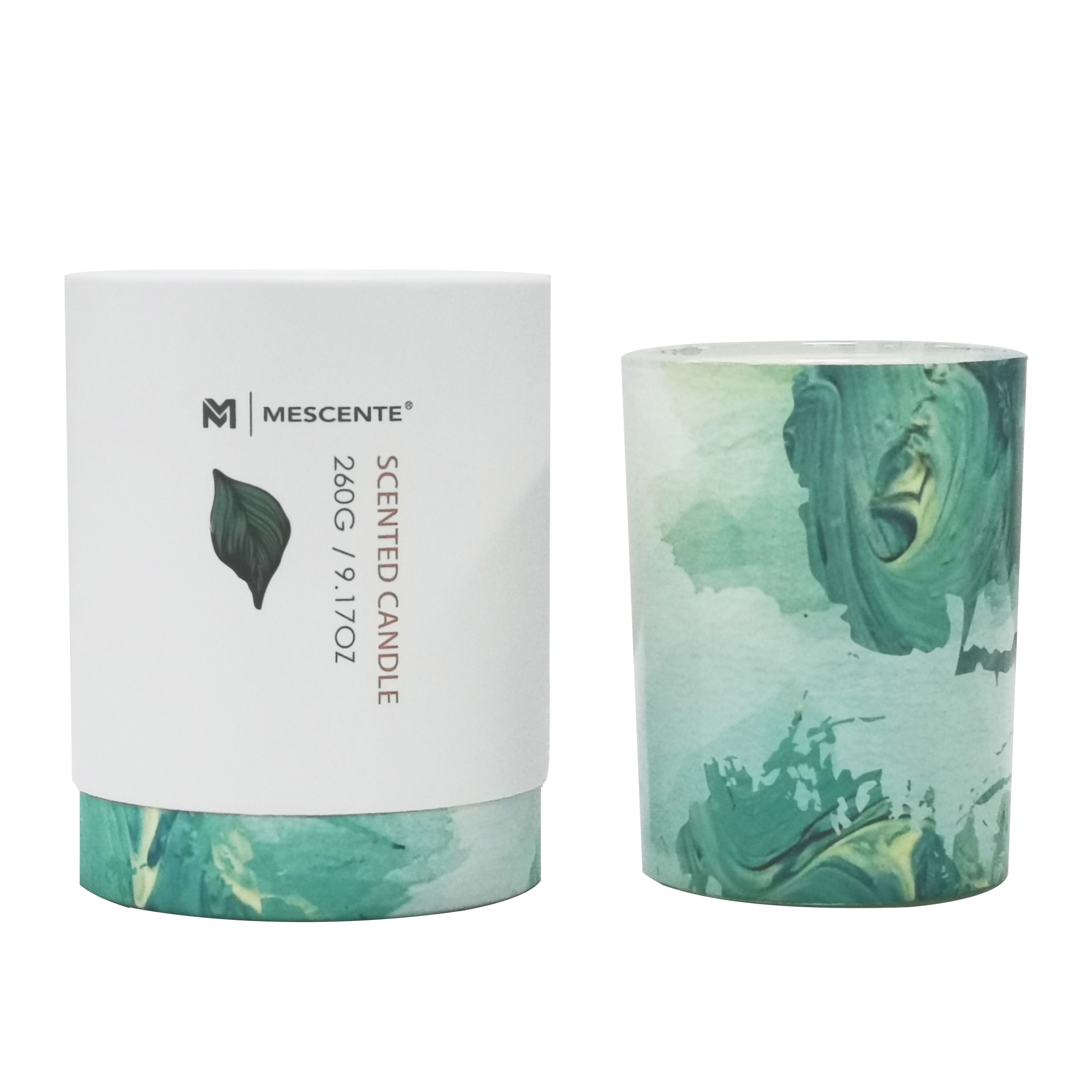 M&Scent卸売プライベートラベル グリーンガラス瓶パームキャンドル、スピリチュアルキャンドル
