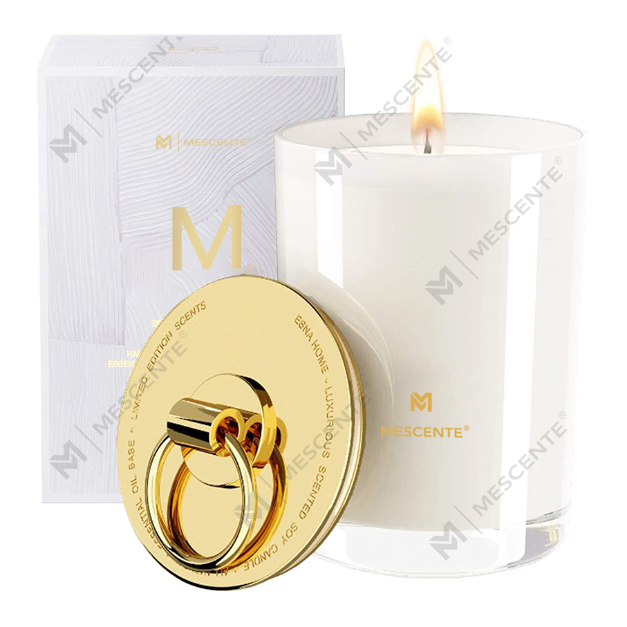 M&Scent ラグジュアリー ホワイト ソイ ワックス ロゴ パーソナライズされたウェディング 香り付きキャンドル、カスタム キャンプ キャンドル