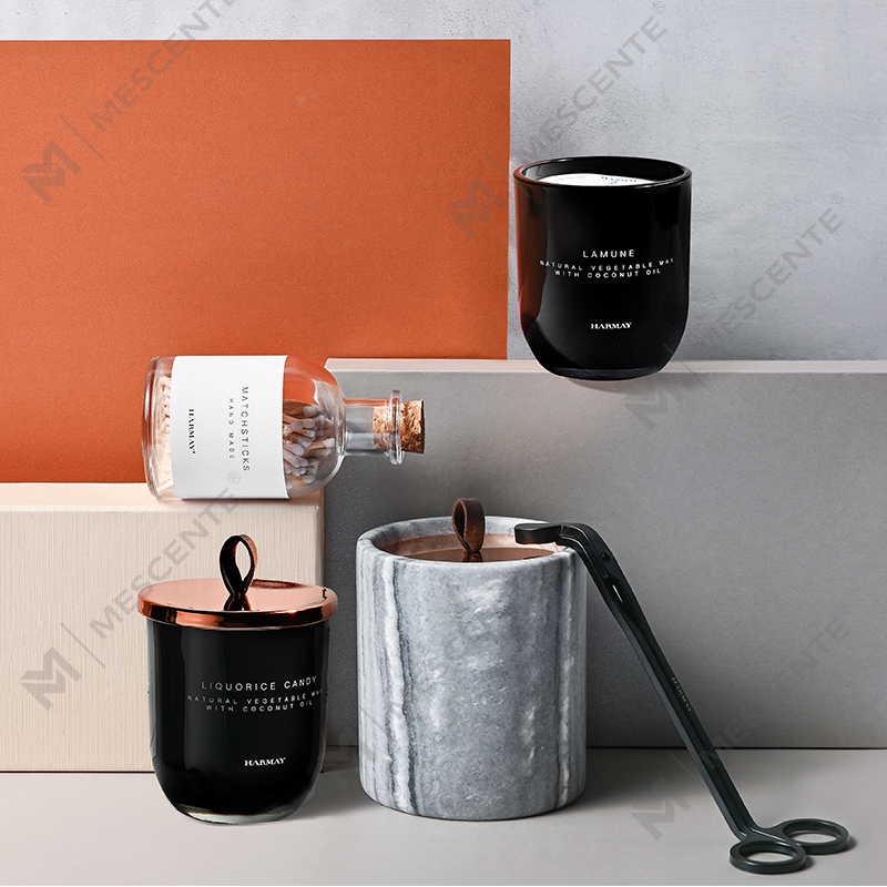 M&Scent 卸売高級カスタム装飾プライベート ラベル黒ガラス クリスタル香りのソイ ワックス キャンドル