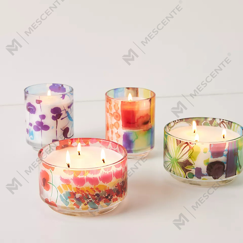 M&Scent ラグジュアリーカスタムデコレーションプライベートラベル 3 芯サンデーペインターガラスクリスタル香りのソイワックスキャンドル
